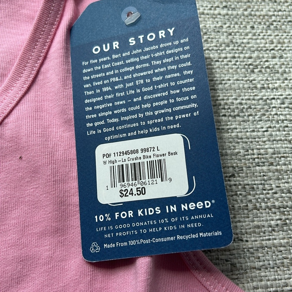 Life Is Good Pink Sleeveless Top with Bicycle Design Basket Crusher Large NWT - Picture 5 of 6
